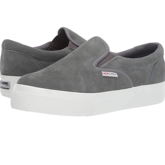 Superga Shoes - Superga Suede Gray Slip On Shoes